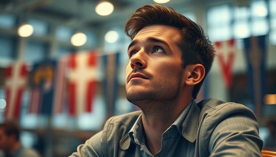 Unidentified male with thoughtful look at a table, warm lighting.