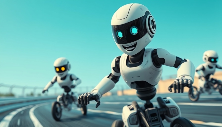 AI Power Consumption depicted by racing humanoid robots.