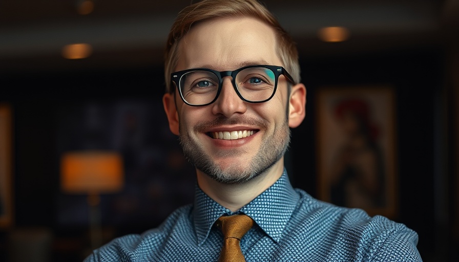 Portrait of smiling man in glasses, Greenwich Village History and Artists.