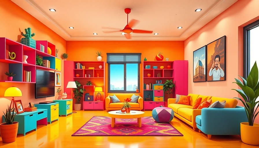 Bright cartoon-inspired apartment design with bold colors.