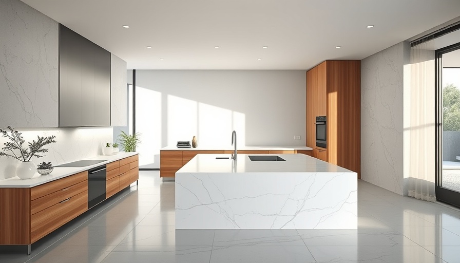 Trends in new countertops and other surfaces in 2025 in a minimalist kitchen.