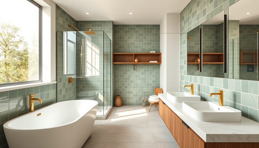 Modern en suite bathroom with glass shower and green tiles.