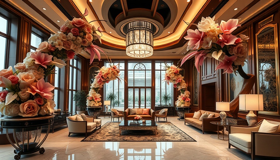 Luxurious Printemps New York design interior with floral sculptures.