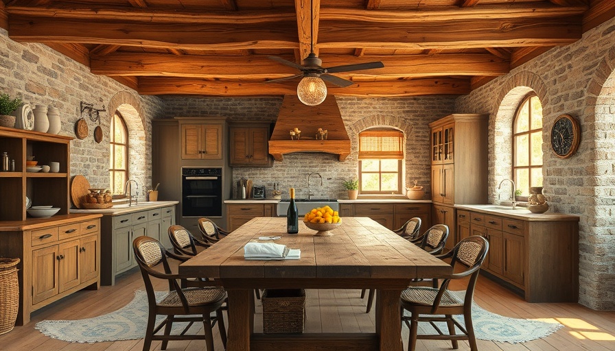 Charming country style kitchen with rustic decor and wooden beams.
