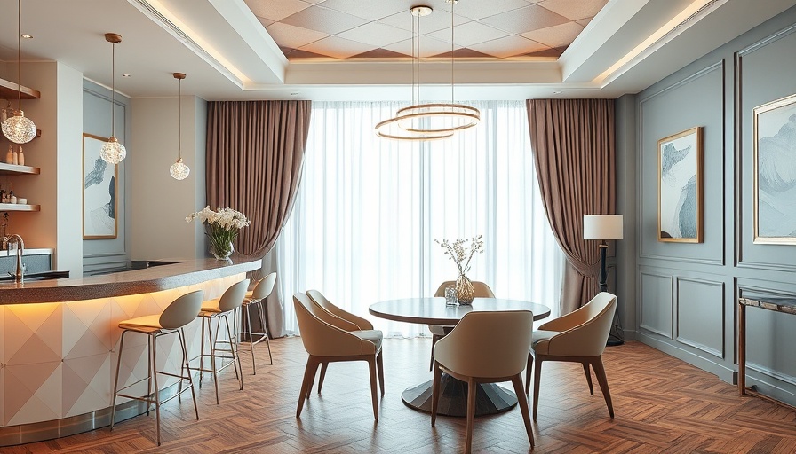 Luxury dining room with harlequin patterns and wooden furniture