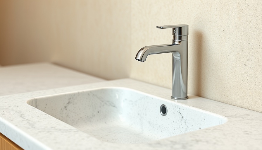 Modern bathroom fittings and fixtures with stone sink and chrome faucet.