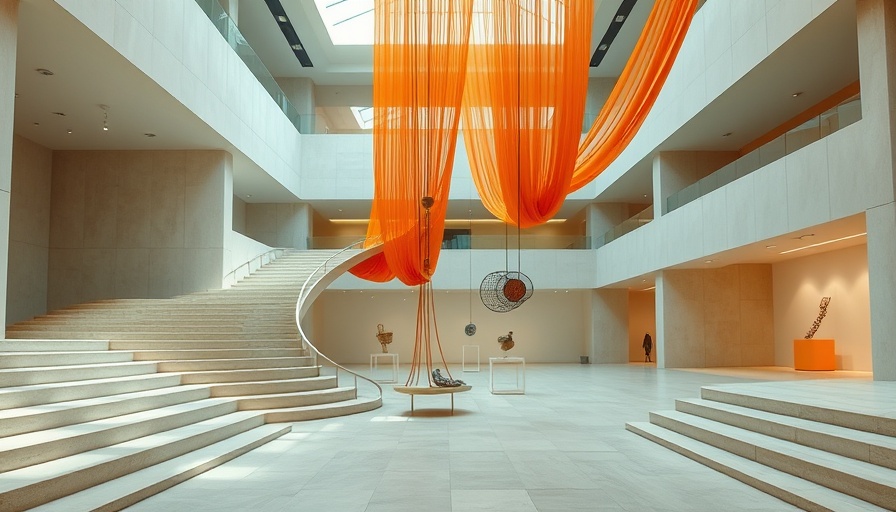 Gucci Bamboo Encounters Exhibition featuring elegant courtyard with orange drapery