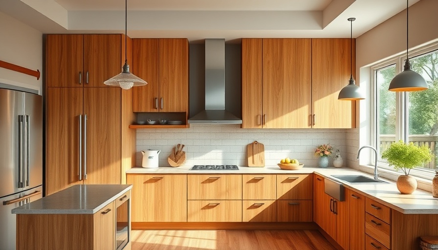 Midcentury Kitchen Remodel with warm tones and wooden cabinetry.