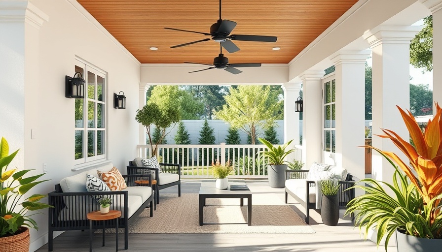 Chic outdoor patio with modern furniture in elegant design