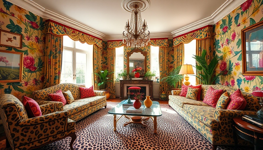 Eclectic living room featuring vibrant animal prints in home design.