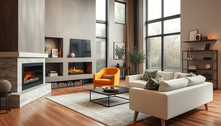 Elegantly decorated modern living room with a fireplace.