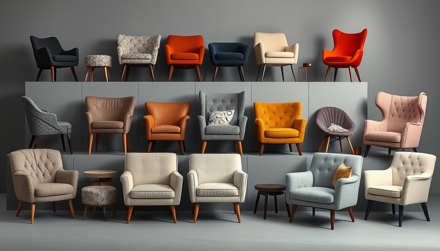 Various stylish accent chairs on a grey background.