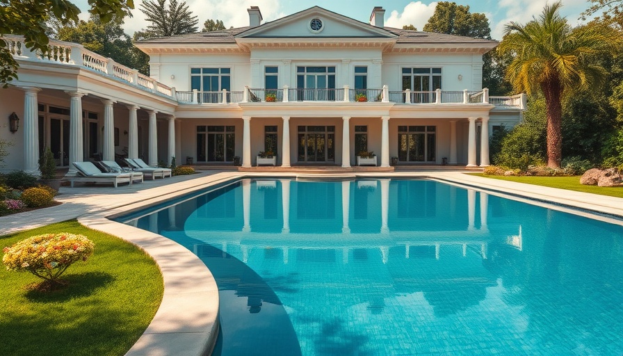 Elegant modern estate in Texas with pool and greenery.