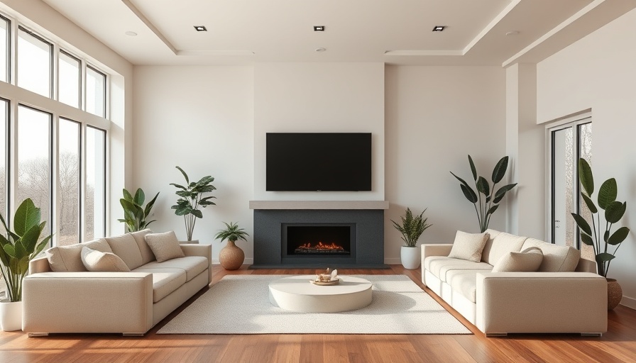 Stylish contemporary living room with modern decor and beige sofa.