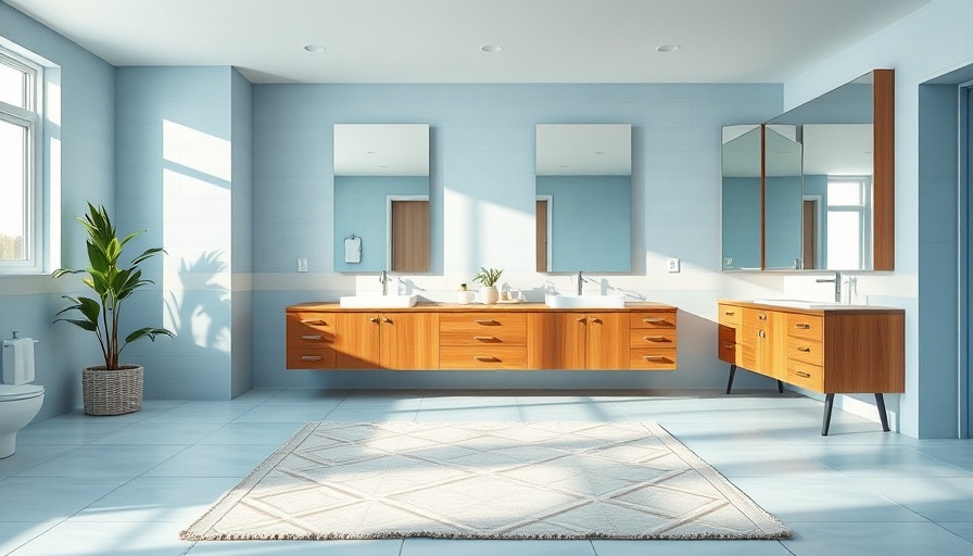 Modern bathroom with light blue Superman-inspired design.