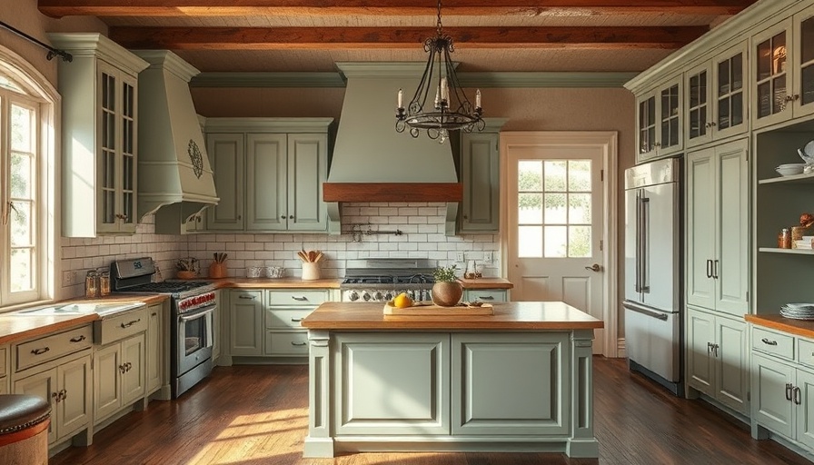 Historic kitchen renovations with sage green cabinets and vintage lighting.