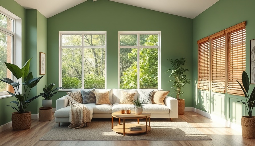Tranquil living room with beautiful green paint colors, cozy decor.