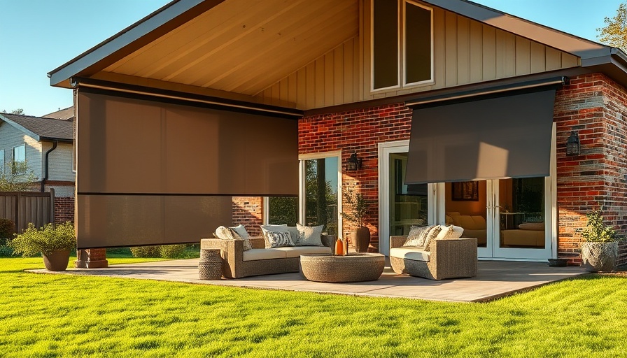 Patio with retractable screens and outdoor seating.