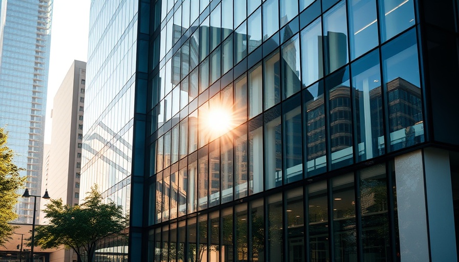 Right to Light in Urban Design: Modern building with glass facade and trees.