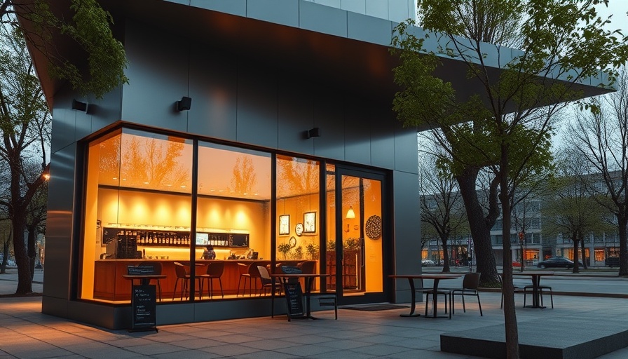B131 Café architectural inspiration; modern minimalist metallic design.