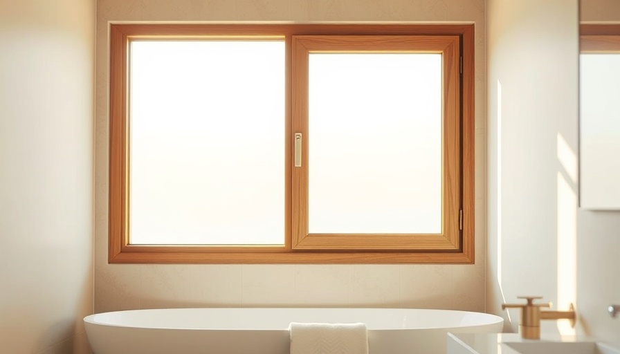 Cozy bathroom window design with warm wooden frame and frosted glass.
