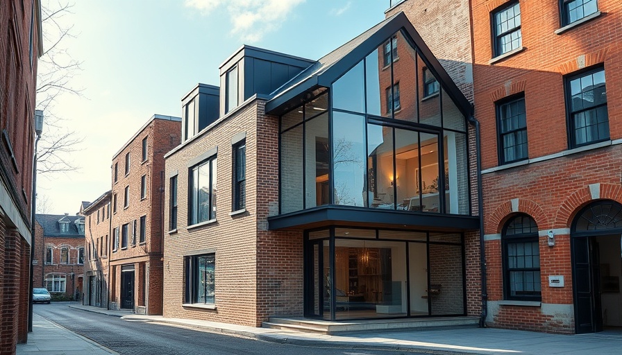 Modern glass-brick design for homes on urban street.