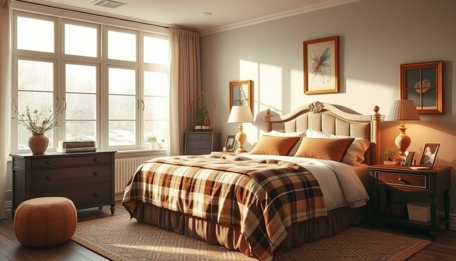 Warm and cozy primary bedroom with vintage decor.