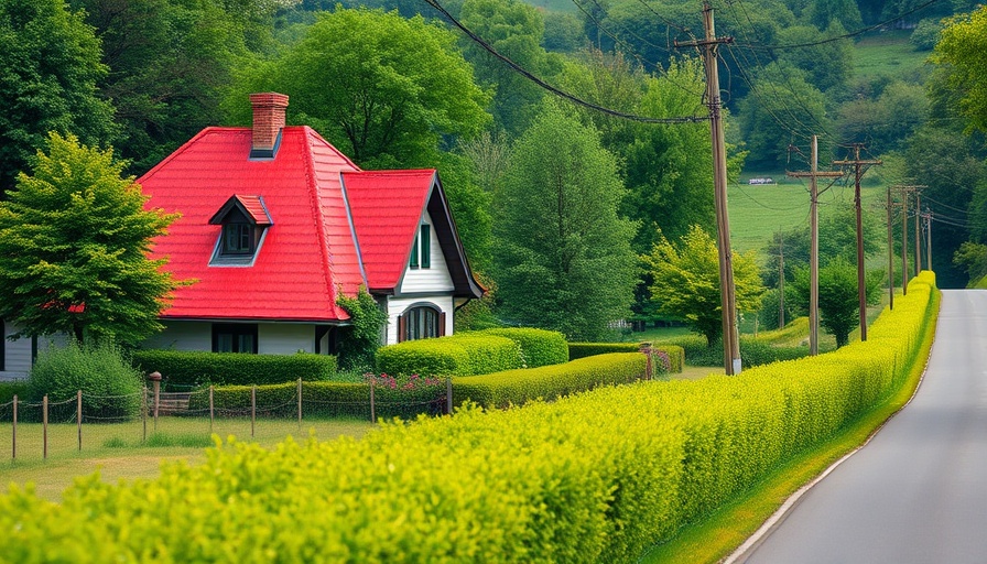 Charming rural house with red roof in countryside, top houses July 2025.