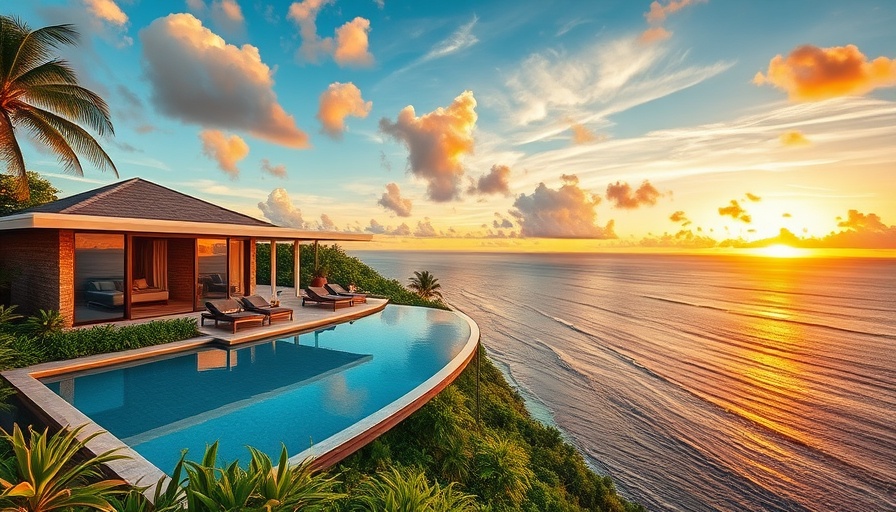 Best Caribbean Airbnbs: Luxurious villa with infinity pool at sunset.