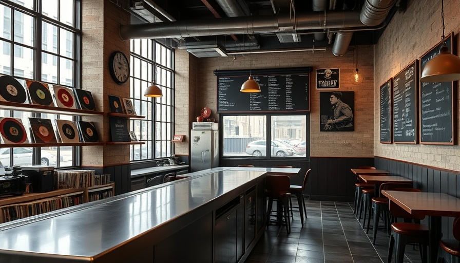 Modern San Francisco bistro design with vinyl aesthetics.