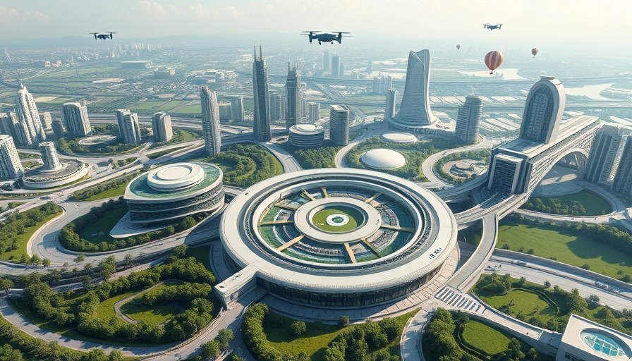 Futuristic Telosa City Circular Transit Hub Design with greenery.