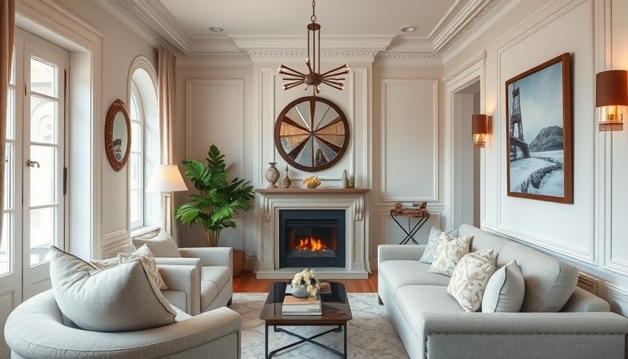 Sophisticated small living room with fireplace and elegant decor.