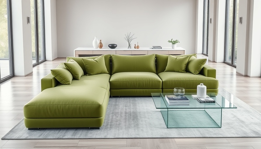 Modern living room with green modular sofa, Tylko design.