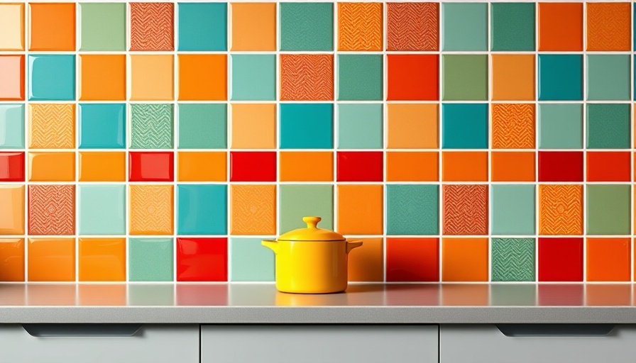 Creative tile design ideas with colorful kitchen tiles and yellow pot.