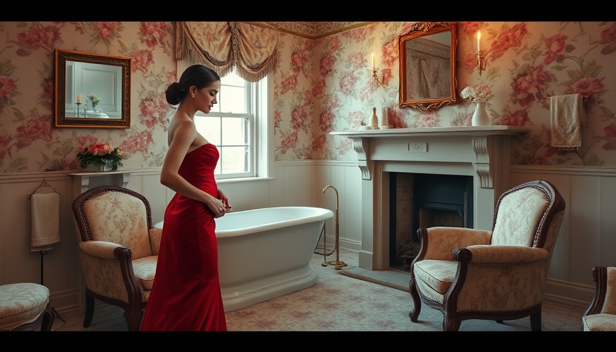 Luxury home design featuring elegant vintage bathroom with floral decor.