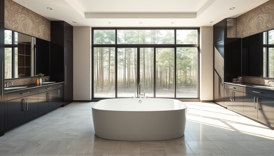 Light-filled bathroom transformation with a modern bathtub and large window.