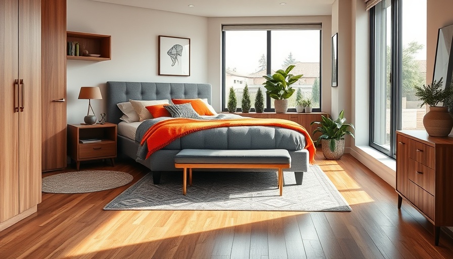Cozy small bedroom with modern storage solutions and vibrant textiles.