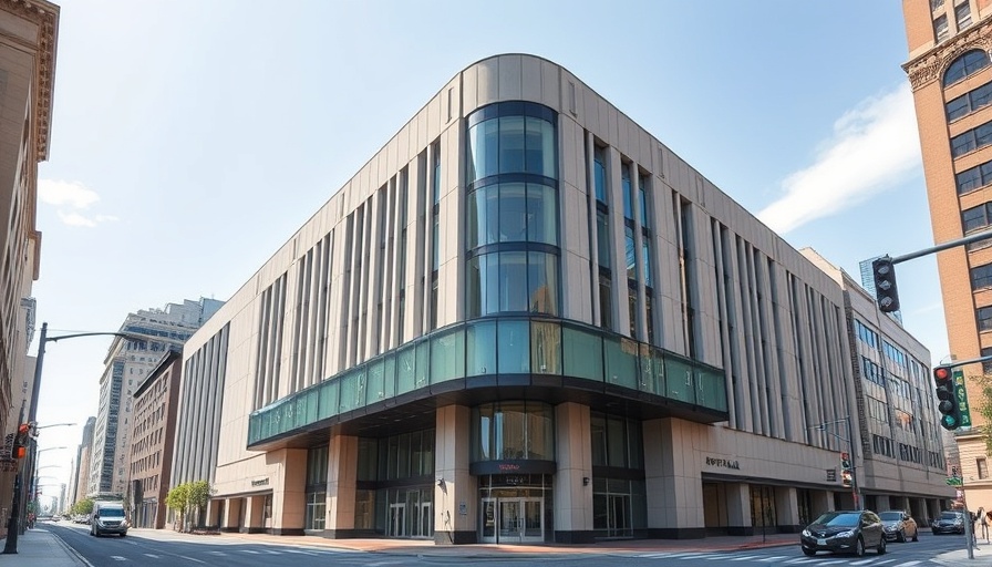 Powell Hall Extension modern design with curved glass entrance.