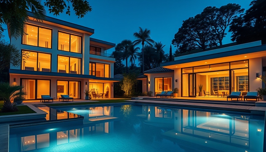 Modern Southeast home with lit pool, showcasing builders and contractors.