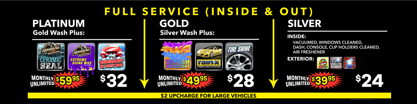 Various exterior wash packages