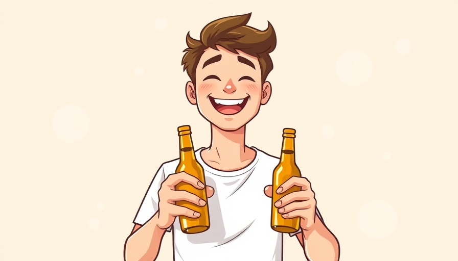 Alcohol Statistics and Health Impact: Cartoon of a smiling man with beers.
