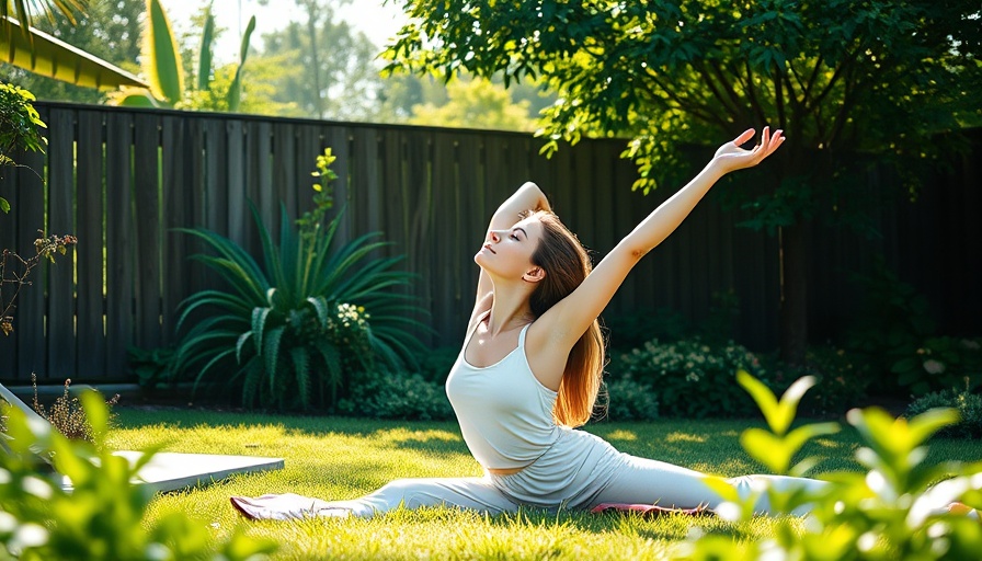 Woman stretching in garden for morning routine ideas for energy and productivity.
