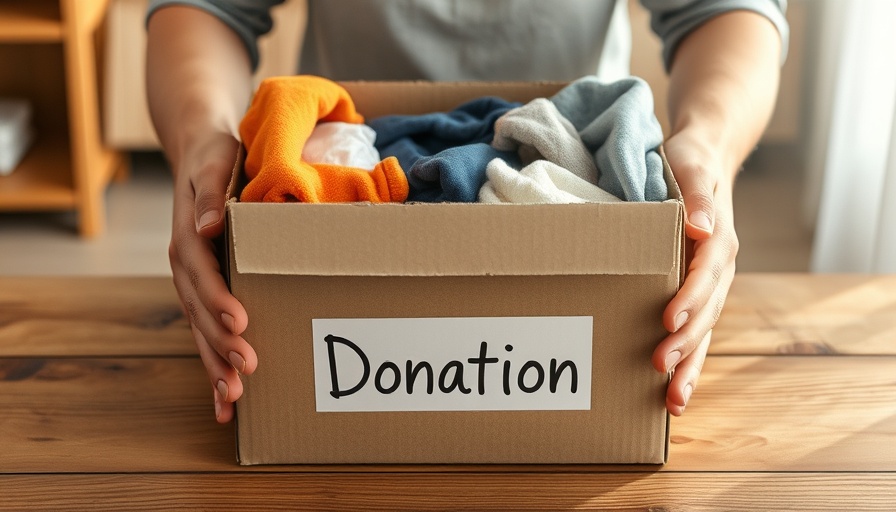 Box of clothes labeled 'Donation' for fast decluttering.