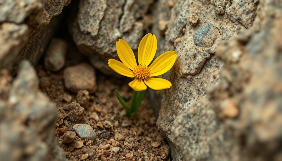 Vibrant yellow flower growing through rocks, signifying 'stop playing small'.