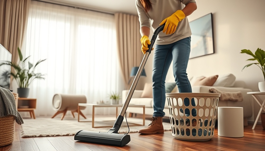 Simplifying Spring Cleaning: Person vacuuming in a cozy living room.