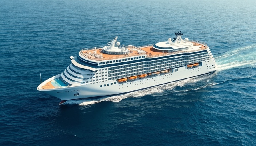 Modern cruise ship sailing in open ocean, photorealistic.