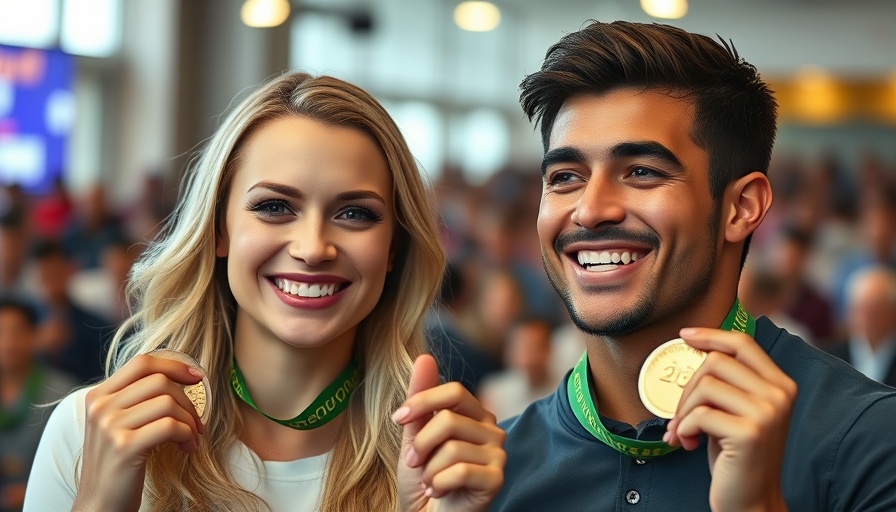 Piper Gilles and Paul Poirier holding silver medals in ice dance event.