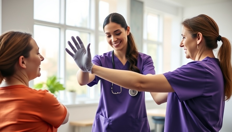 Medical professional helps patient with arm exercises for injury recovery therapy.