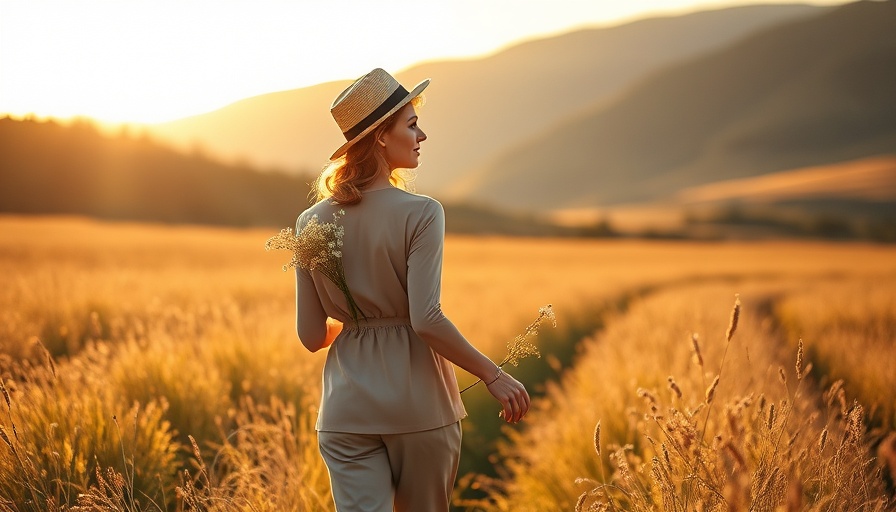 April bucket list ideas: Woman walking in a sunlit field.