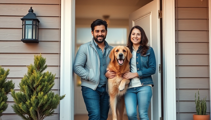Casual couple and dog engaging warmly at doorway, exploring Five Love Languages.